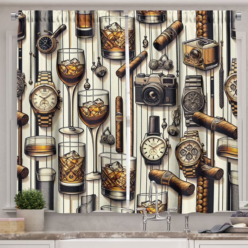 Amber Brown and Taupe Polyester Kitchen Tier Curtains