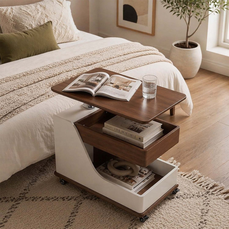 Table basse avec rangement, portable et polyvalente pour le salon, le balcon ou la chambre à coucher