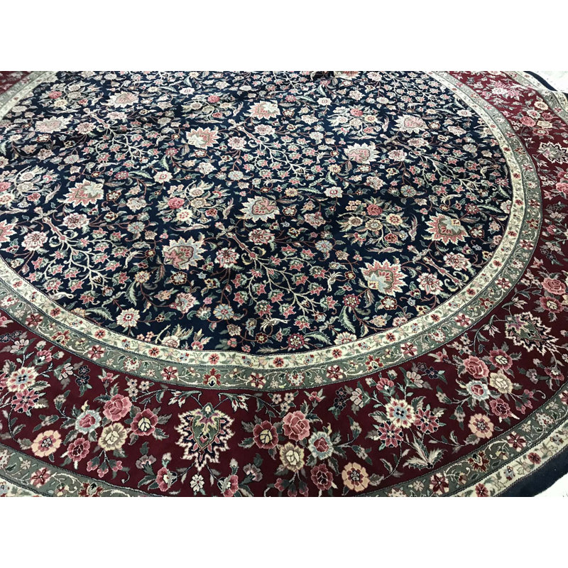 Tapis bleu marine et vin de haute qualité noué à la main
