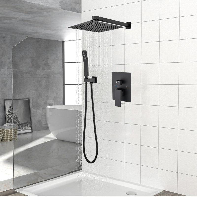 Modern Wall-Mounted Rain Shower System with Air Injection Technology, Black