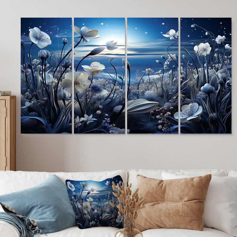 «Moon Cosmic Floral Couture Meadows - Flowers», art mural 4 pièces, H 28 po x l 48 po