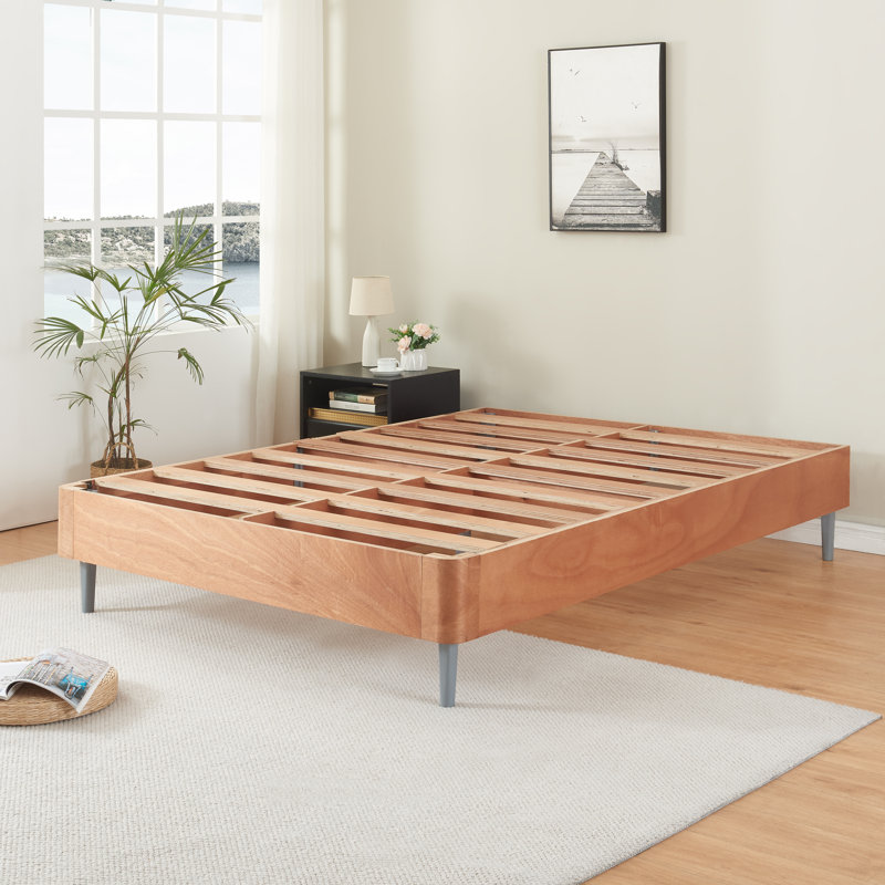 Aurora Wood Platform Bed With Removable Upholstered Cover, No Box Spring Needed, Tool Free Assembly, Noise Free, Full/Double
