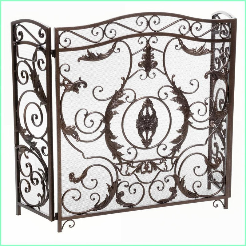 Fireplace Screen, Traditional Three-Panel | Black + Gold | Iron