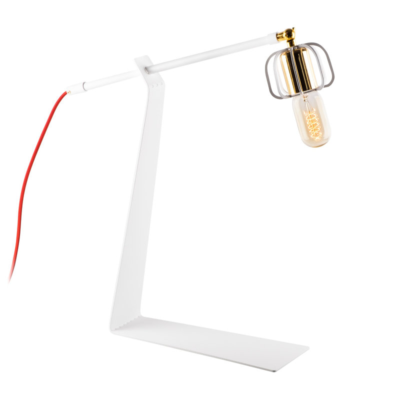 Lampe de bureau blanche 19,69 po Akram, Blanc / Doré, Rouge