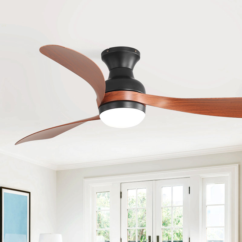 52-Inch Ceiling Fan With Light And Remote Control,With 3 ABS Fan Blades,Flush Mount Ceiling Fan With Reversible DC Motor,6 Wind Speed Adjustable,Dimmable Light