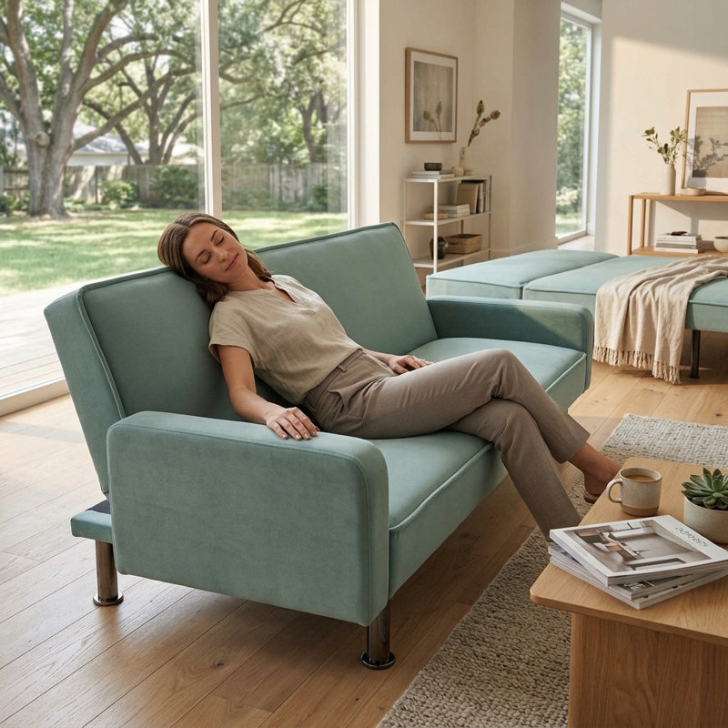 1-Piece Living Room Sofa, Calico Fabric Upholstery, Lake Green