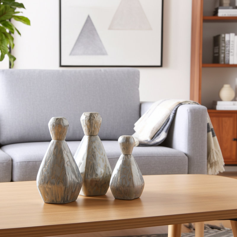 Élégants vases à fleurs en céramique à facettes en forme de bouteille pour la décoration intérieure, Gris