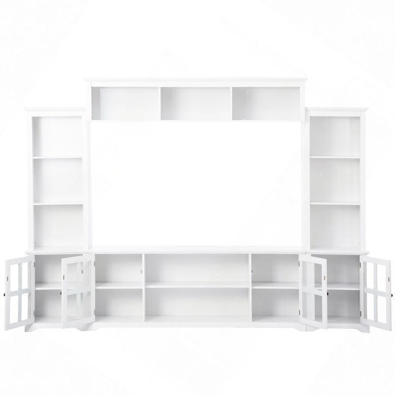 TV Console with Bridge, Tempered Glass Door, Fits Up to 70" TVs, White