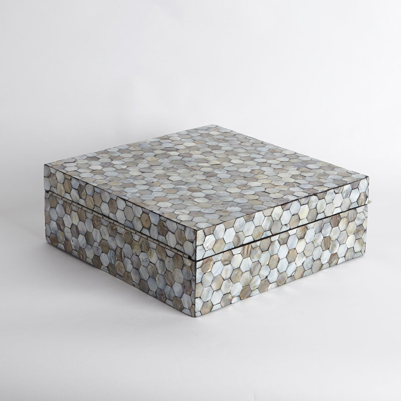 Mother of Pearl Box, Pearl, 4.5" H x 13" W x 13" D