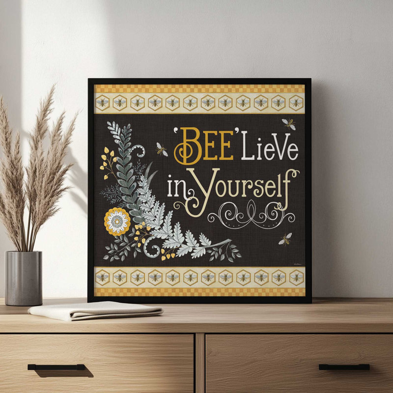 BeeLieve in Yourself by Deb Strain Art Print, L 20 po x H 20 po, Argent, Impression encadrée