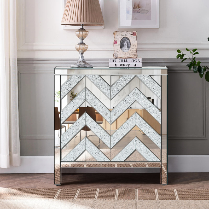 Armoire de rangement à miroir en forme de M - Argentée pour salon, salle à manger, entrée, cuisine et salon vitré.