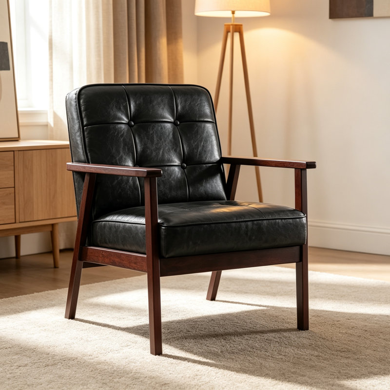 Chaise avec accoudoirs rembourrée Judeth, 1, Similicuir noir brillant