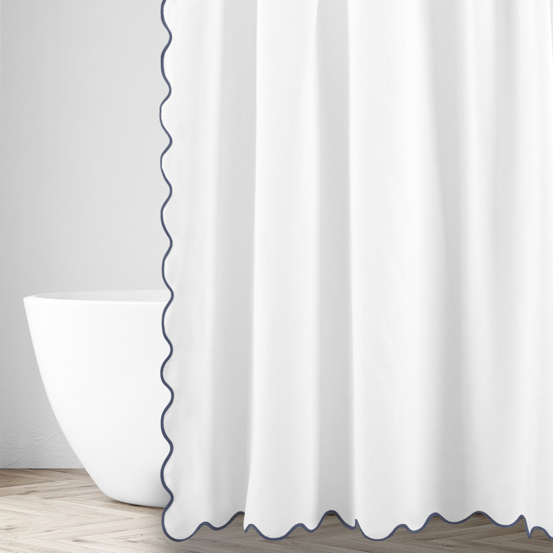 Antalya Shower Curtain, 84'' H x 72'' L, White/Stone Blue