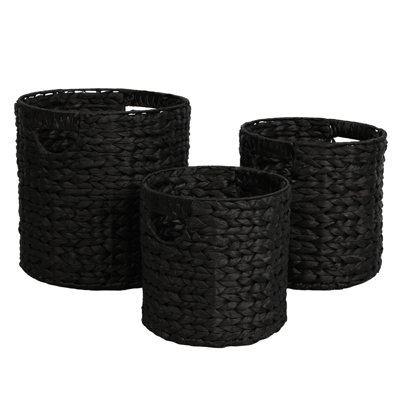 Avery Bohemian Cottage Handwoven Hyacinth Cylinder Nesting Baskets with Handles (Set of 3)