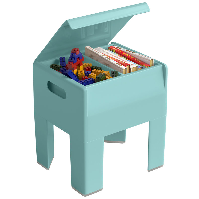 Modern Storage Stool - Multifunctional Plastic Storage Edge Table, Easy To Assemble Bedside Table In Bedroom/dormitory/small Space | Blue