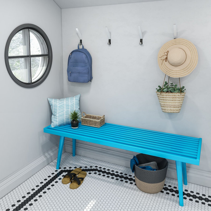 Levitus Wood Bench, Teal, 17.5" H x 56.25" W x 16.5" D