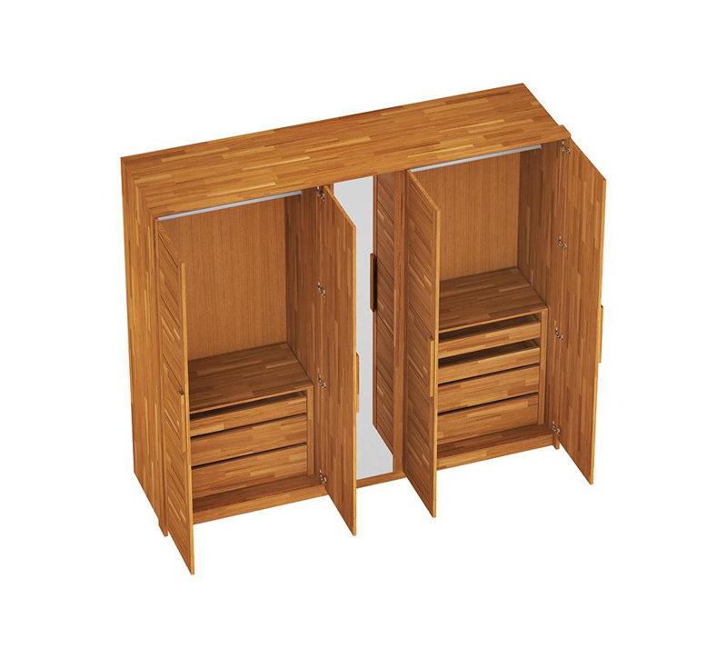 Finneytown 5 Door Solid Wood Wardrobe with Mirror, Brown