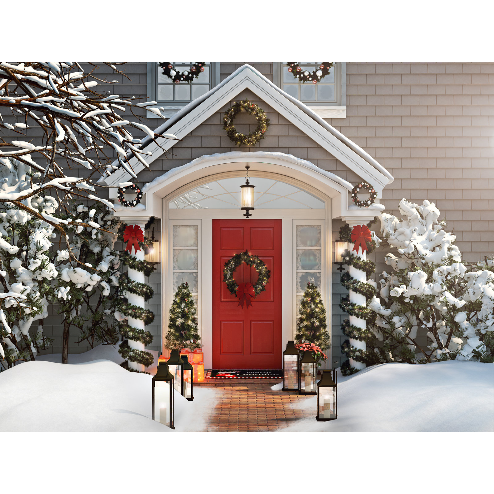 Frosted Pre-Lit Pinecone Christmas Wreath, 30" H x 30" W x 6" D / 210 Branch Tips
