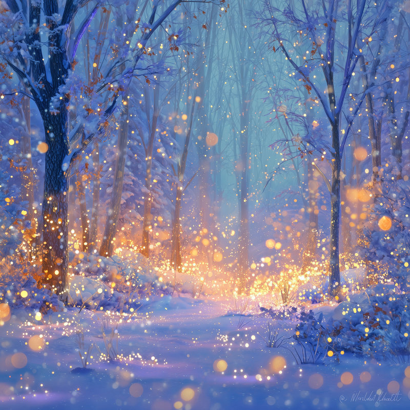 Firefly Snowfall Path Wrapped Canvas Wall Art, 12" H x 12" W