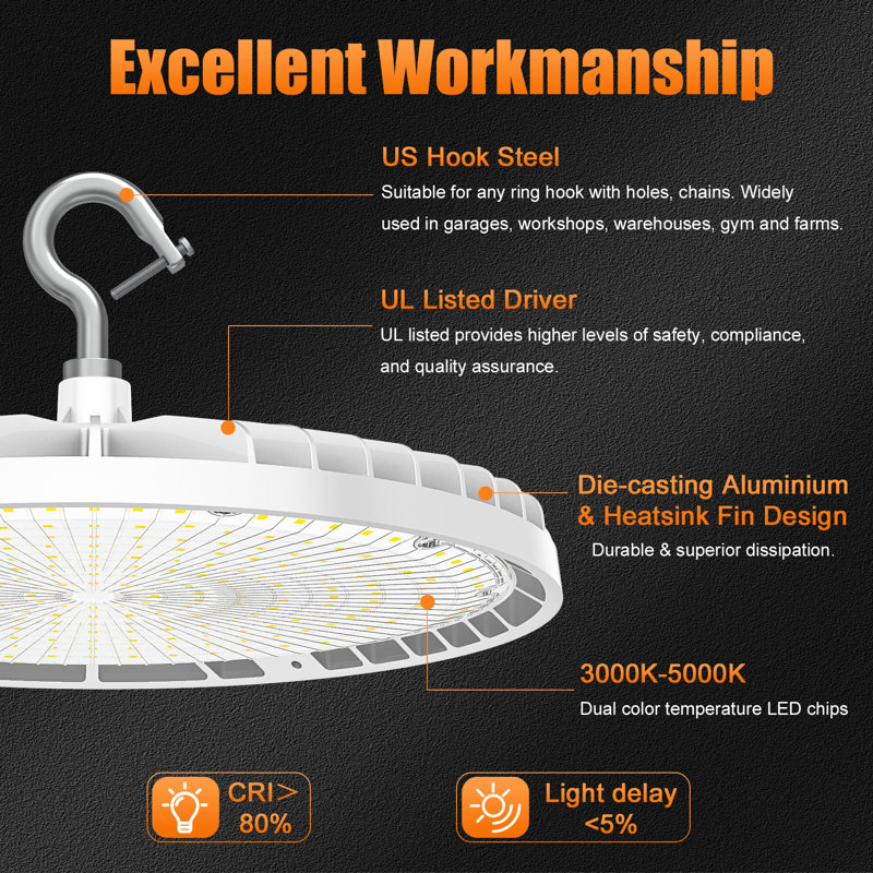 Lumières à DEL haute baie UFO 150W / 120W / 90W avec 4 lumières US, 150 W / 120 W / 90 W réglable, 21000LM