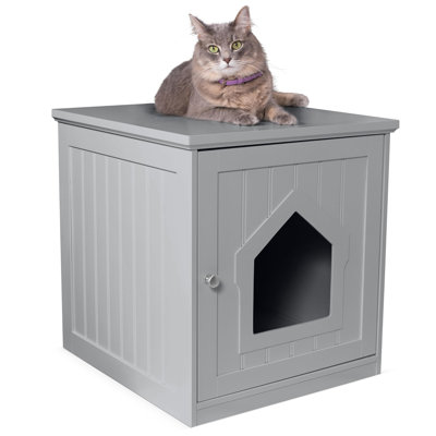 Archie & Oscar™ Cat Litter Box Furniture Enclosure - Hidden Kitty Litter Cat House with Hinged Door, Nightstand, Side Table & Pet Crate, Indoor & Outdoor Wood Cabinet for Small Cats and Dogs - Grey