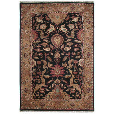 Tapis noir / doré en laine touffeté à la main Agra