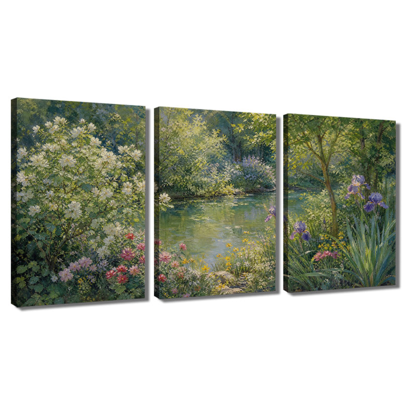 Toile, art mural jardin impressionniste, rivière Iris, fleur d'été, paysage, peinture à l'huile, décoration murale