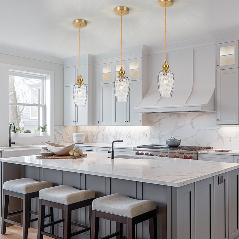 1 - Light Single Pendant With Clear Hammered Glass Shade