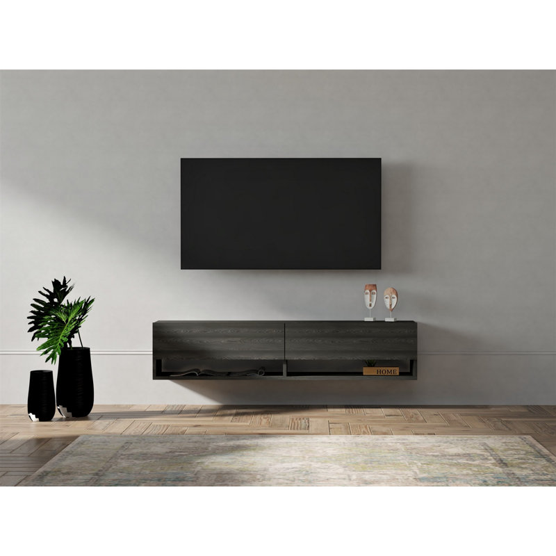 Rustic Wall-Mounted TV Unit, Anthracite Color, 55.5 x 12.2 x 24.0 Inches | 100% Melamine Coated Particle Board, Thickness: 0.7 Inches | Numerous Shelves for Storage & Organization, Stylish & Functional Design