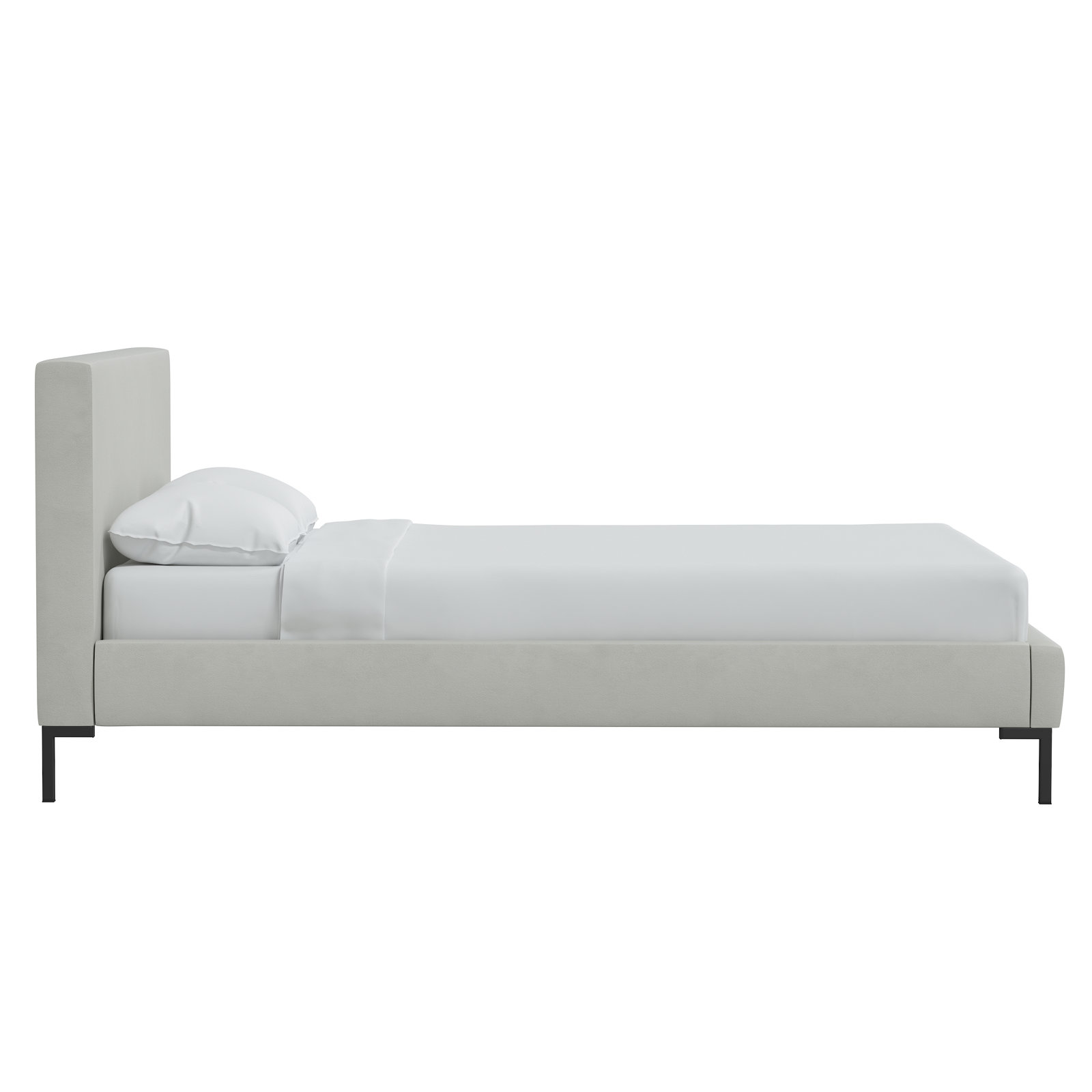 Rand Upholstered Bed, Queen, Bella Light Gray Performance Velvet, Black Wood
