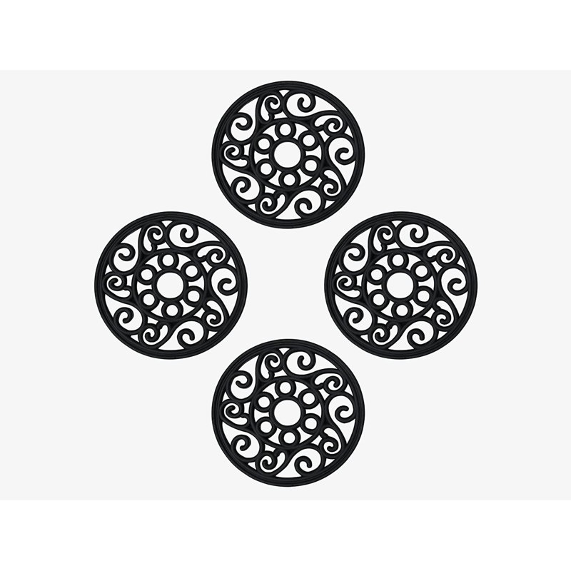 Ensemble de 4 tapis de jardin en caoutchouc et motif cachemire rond noir de 12 po x 12 po Eiichi Alora