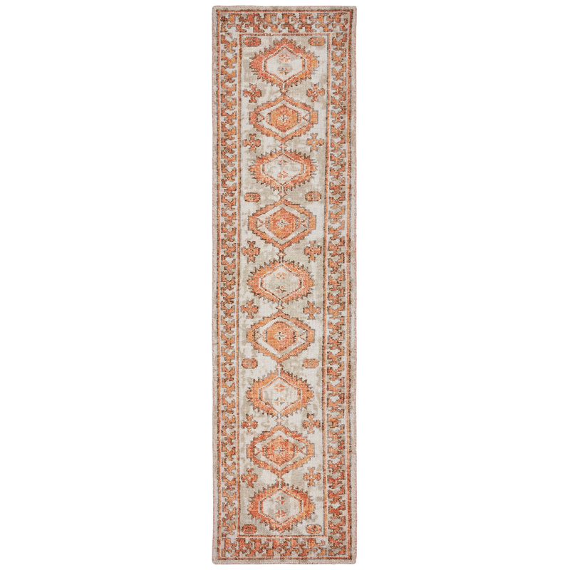 Tribal Elegance Orange/Rust/Grey Hand-Knotted Wool Area Rug, Runner 2'6" x 10', Orange