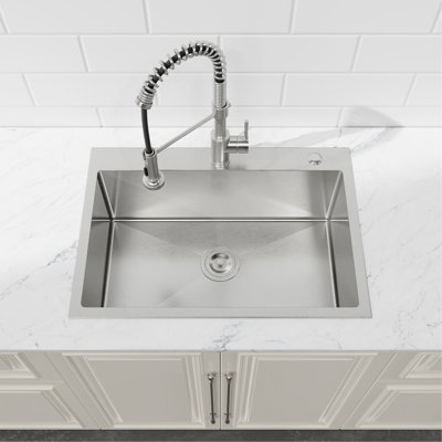Stainless Steel Kitchen Sink, 27″X19″ Single Bowl, Overmount Handmade Sink In Dark Gray, With US Standard Drain And Hook