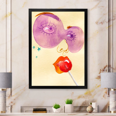 Woman Facewith Sun Glasses Eating A Cherry " Woman Facewith Sun Glasses Eating A Cherry " Painting Print