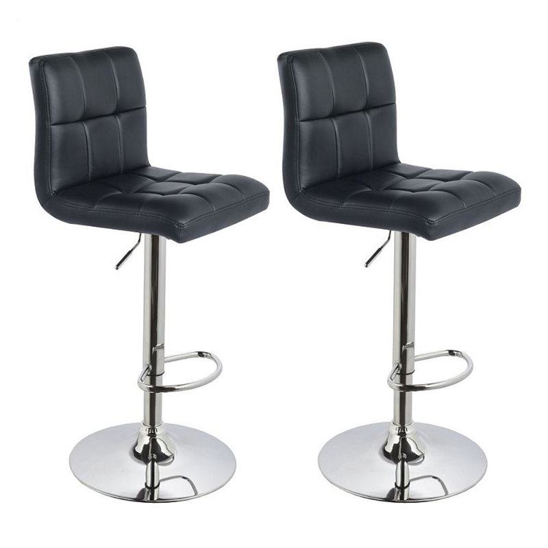 Cular Swivel Upholstered and Faux Leather Adjustable Height Bar Stool, Black