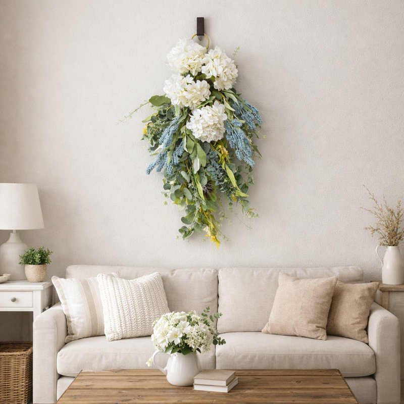 Faux Hydrangea Spring Front Door Swag