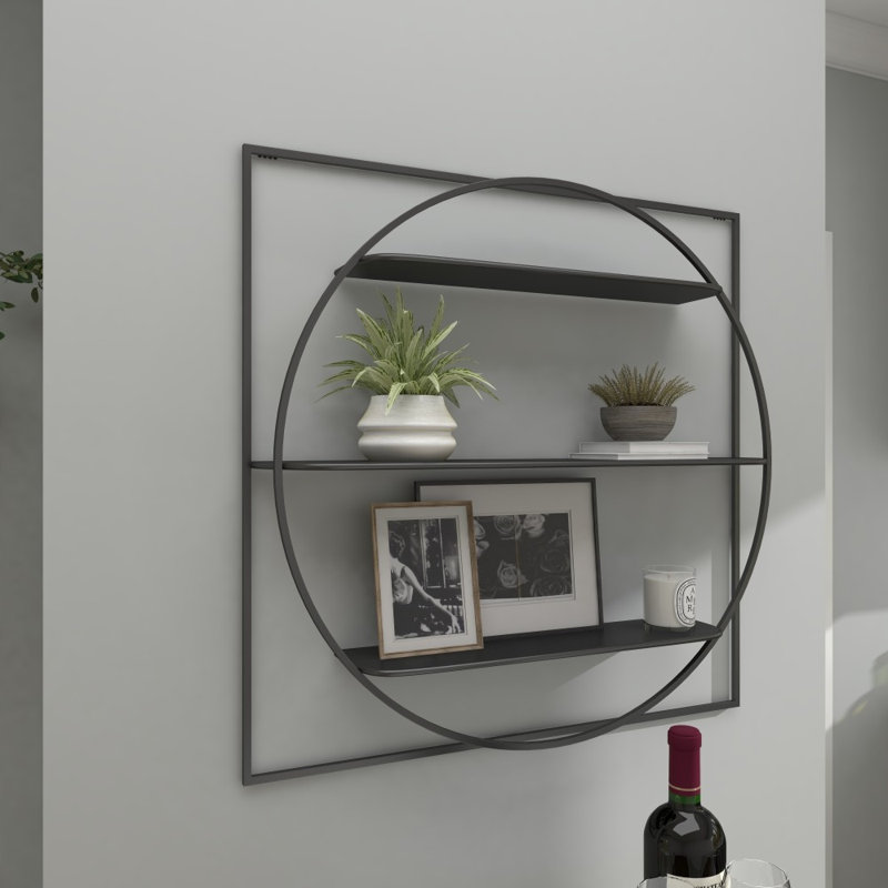 Vannatter Metal 3 Shelves Room Black Wall Shelf