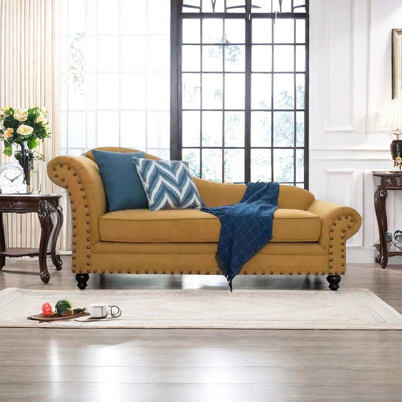 Chaise longue confortable, housse de coussin de siège amovible, Accoudoir à gauche (vu de face), Jaune