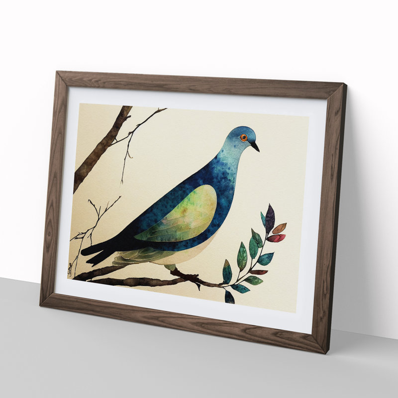 Dove Bird In Watercolour Vol.7 - Single Picture Frame Print, Walnut Framed, 46cm H x 64cm W x 2cm D