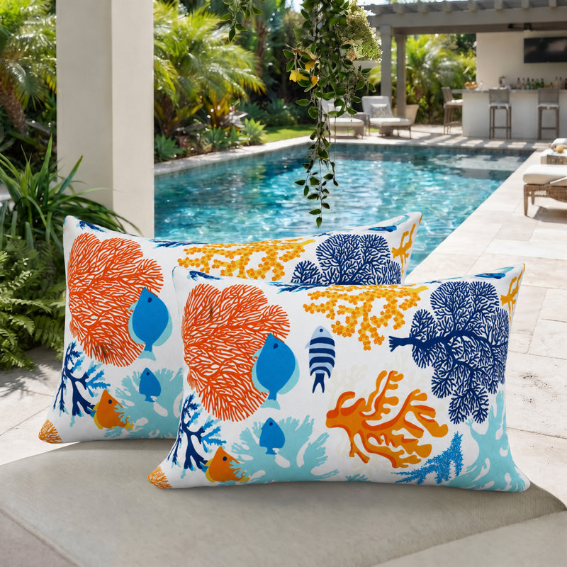 Ensemble de 2 housses de coussin lombaire intérieur / extérieur 12 po x 33 po hydrofuges et résistantes à la décoloration