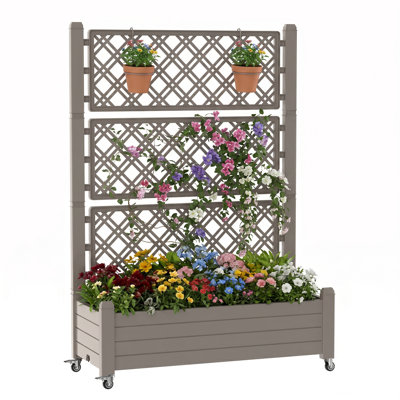 Lit de jardin surélevé d'extérieur 64,33 "avec treillis pour plantes grimpantes (gris)