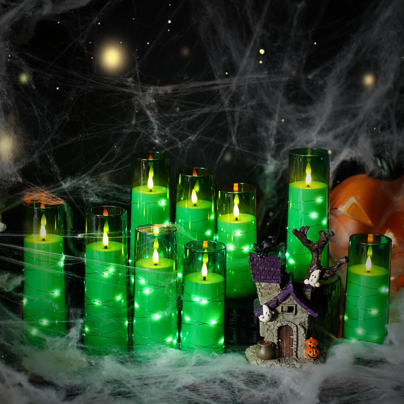 Flameless LED Candles with Timer, 9 Pieces Flickering Flameless Candles, Create Romantic Atmosphere and Home Decoration, Stable Acrylic Shell with Embedded Star String