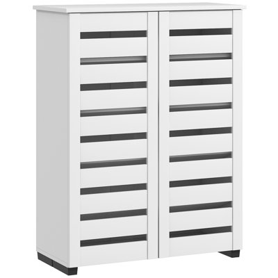 HOMCOM Narrow Shoe Cabinet 5-Tier for Entryway 2 Slatted Doors White