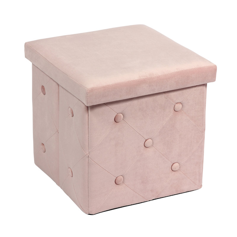 Farview 38cm Wide Velvet Square Plain Foldable Ottoman Ottoman with Storage, Pink