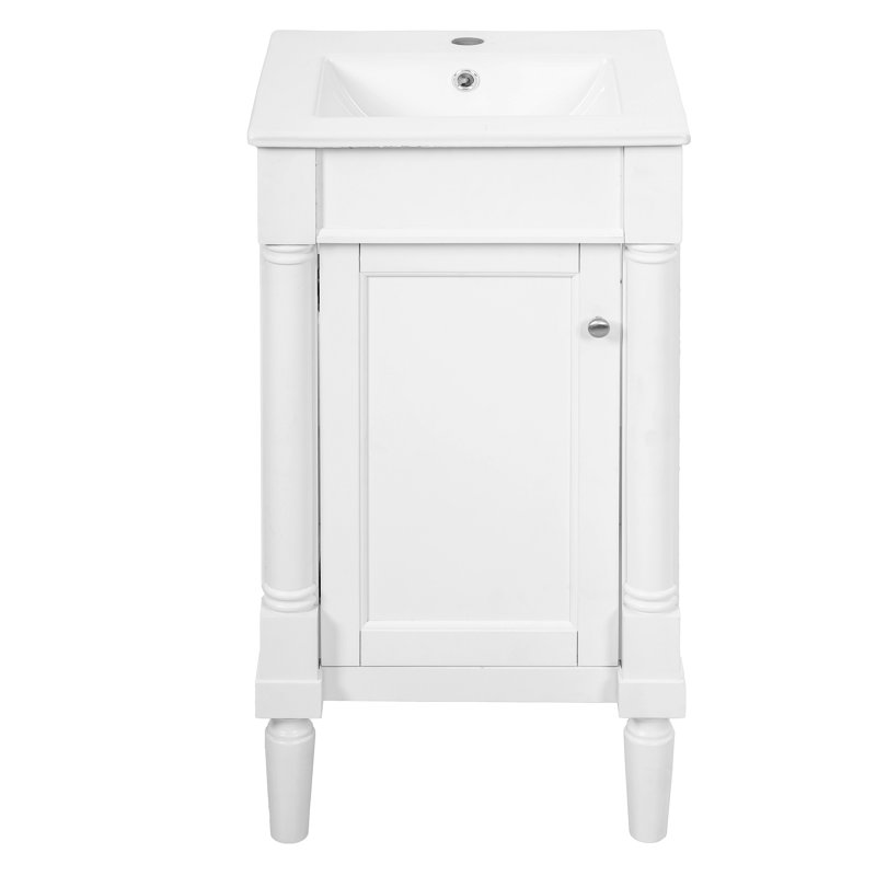 Armoire de salle de bain de style français avec rangement, solution pour petit espace avec lavabo en céramique, tablette réglable, charnières à fermeture en douceur