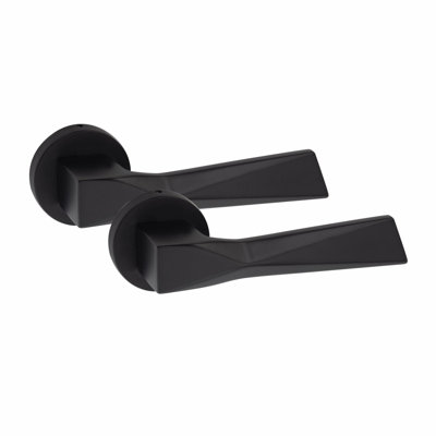 4 Sets Modern Aura Design Premium Door Handles on Round Rose in Polished Chrome with 2.5" Latch and 1 Pair of Ball Bearing Hinges