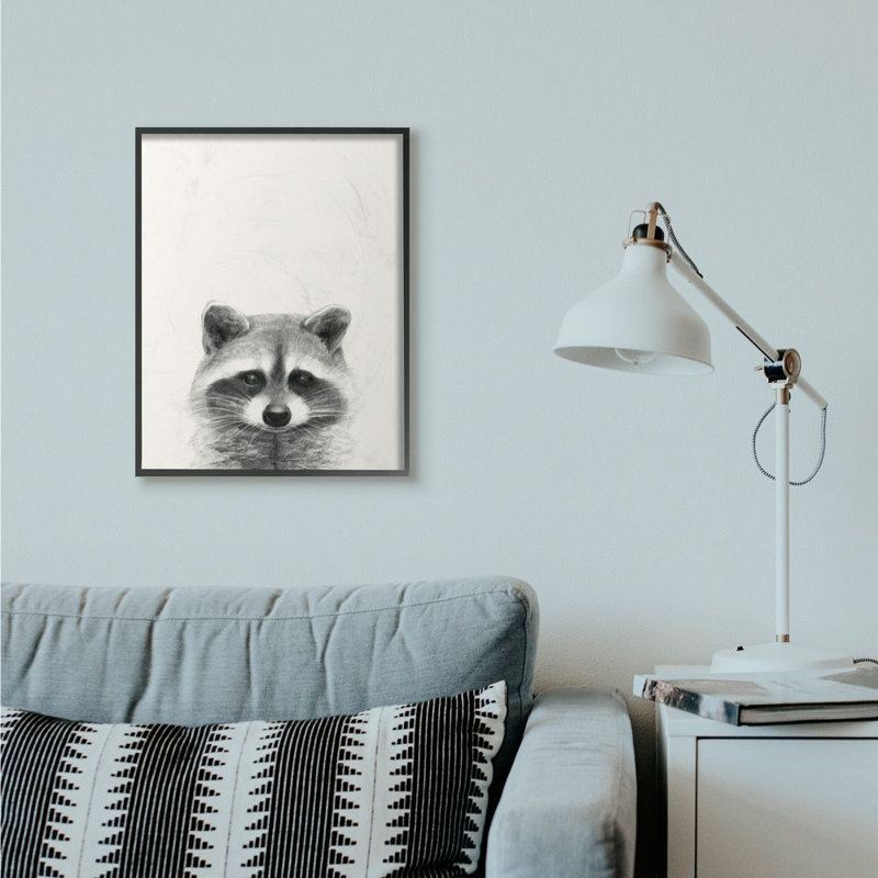«Raccoon Portrait» par Victoria Borges - reproduction de dessin, H 30 po x l 24 po, Cadre noir