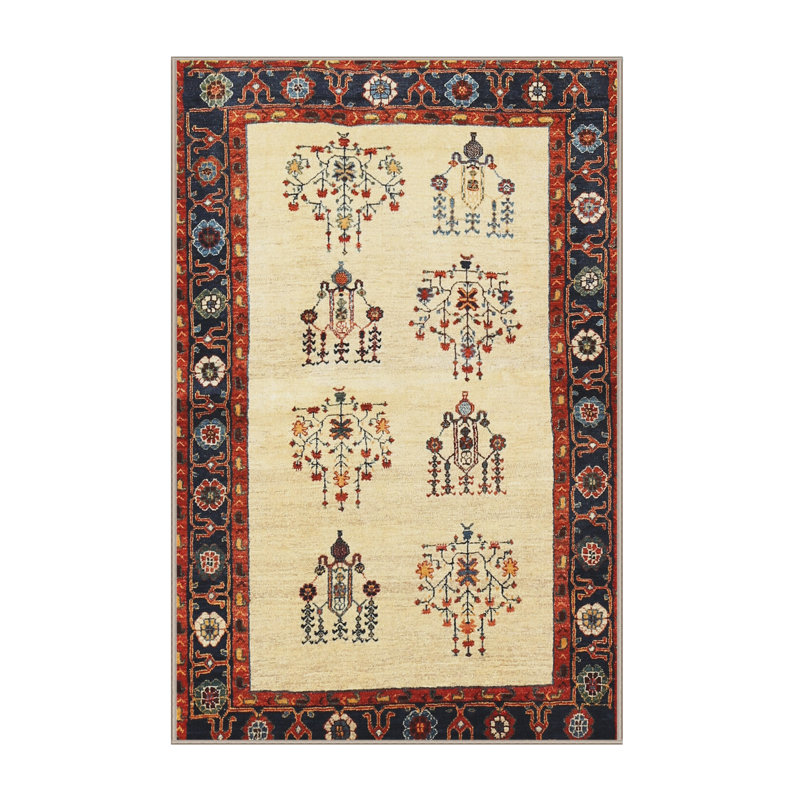 Tapis traditionnel mehroon/noir/crème, Rectangle 2 pi x 3 pi