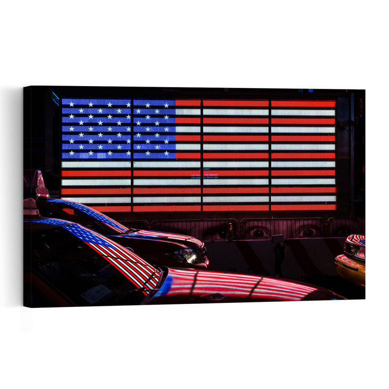 American Flag Night Reflections Bold Modern Vibrant City Wall Art Print 1 Piece Wrapped Canvas Wall Art