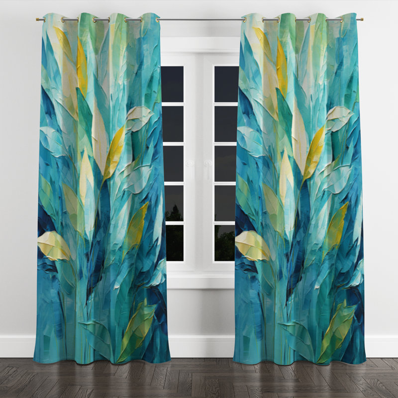 Rideau occultant avec œillets Efharis - plantes tropicales bleues et blanches Mirage I, L 52 po x L 90 po, Œillets dorés
